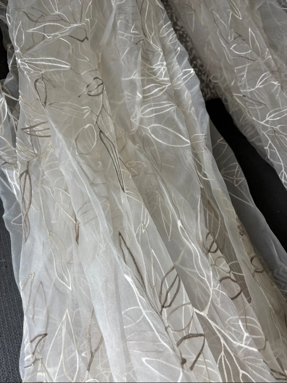 Sheer Embroidered Leaf Curtain Panel Set- Ivory 105” long 56” wide
